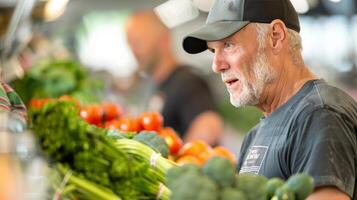 Man Selecting Fresh Vegetables at Grocery Store Aisle in Daylight photo