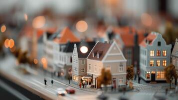 Miniature City Model With Detailed Buildings and Warm Lights photo