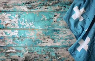 Weathered Blue and White Wooden Planks in Rustic Setting photo