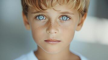 Boy With Stunning Blue Eyes and Freckles in Soft Natural Light photo