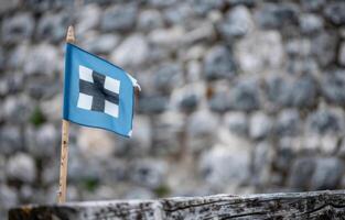 Weathered Blue and White Wooden Planks in Rustic Setting photo