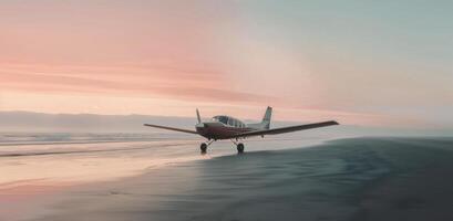 Small Airplane on a Beach During Overcast Weather photo