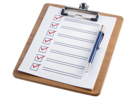 completed checklist on clipboard with pen transparent png