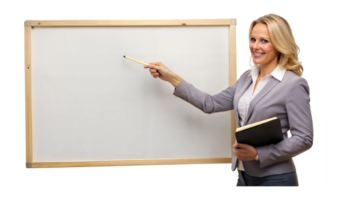 female instructor with pointer and whiteboard transparent png