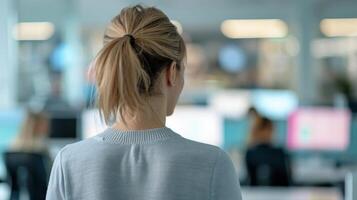 Professional Woman With Long Hair in Modern Office Setting During Daytime photo