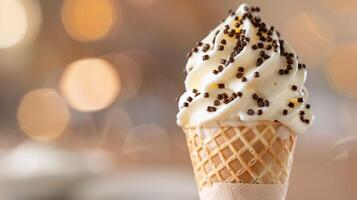 Delicious Ice Cream Cones Topped With Cream and Sprinkles in Bright Sunny Setting photo