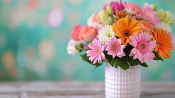 Vibrant Mixed Bouquet With Roses, Gerbera Daisies, and Lilies on Black Background photo