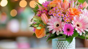Vibrant Mixed Bouquet With Roses, Gerbera Daisies, and Lilies on Black Background photo