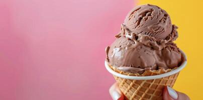Delicious Ice Cream Cones Held by Hand With Chocolate and Vanilla Flavors photo
