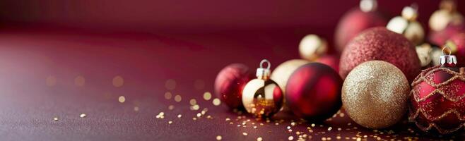 Festive Red and Gold Christmas Ornaments on a Sparkling Background photo