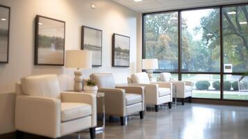 Modern Waiting Area With Comfortable Seating in a Medical Facility During Autumn photo