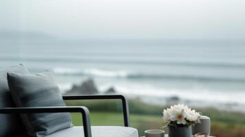 Relaxing Beach View From a Cozy Chair in a Modern Living Space photo