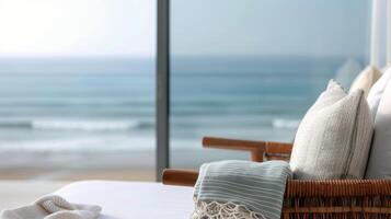 Relaxing Beach View From a Cozy Chair in a Modern Living Space photo
