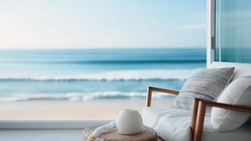 Relaxing Beach View From a Cozy Chair in a Modern Living Space photo