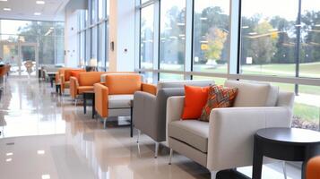 Modern Waiting Area With Comfortable Seating in a Medical Facility During Autumn photo