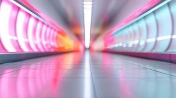 Colorful Modern Tunnel With Neon Lights in Urban Setting at Night Time photo