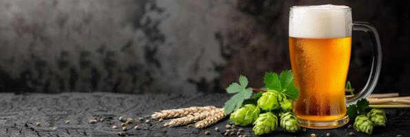 Refreshing Beer Served With Fresh Hops in a Bar Setting photo