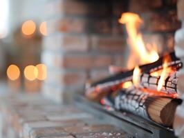 Cozy Fireplace With Flickering Flames and Warm Ambiance During Winter Evening photo