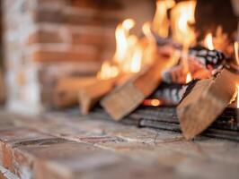 Cozy Fireplace With Flickering Flames and Warm Ambiance During Winter Evening photo