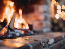 Cozy Fireplace With Flickering Flames and Warm Ambiance During Winter Evening photo