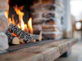 Cozy Fireplace With Flickering Flames and Warm Ambiance During Winter Evening photo