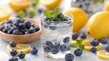 Refreshing Blueberry Lemonade With Mint Garnish On A Bright Table photo