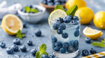 Refreshing Blueberry Lemonade With Mint Garnish On A Bright Table photo