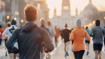 Runner Participating in a City Marathon on a Rainy Day photo