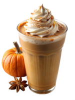 Pumpkin latte with whipped topping, isolated transparent png