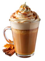 Pumpkin spice latte with whipped cream, isolated transparent png