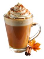 Autumn-themed latte with cinnamon sticks, isolated transparent png