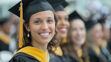 Graduation Ceremony Celebration at University With Joyful Graduates Smiling photo