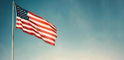 Small American Flags Displayed on a Soft-Focused Background photo