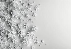 Assorted White Snowflakes on Light Background in Winter Arrangement photo