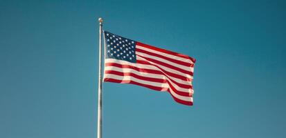 Small American Flags Displayed on a Soft-Focused Background photo