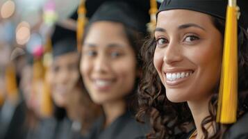 Graduation Ceremony Celebration at University With Joyful Graduates Smiling photo