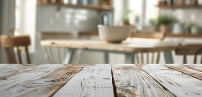 Charming Rustic Kitchen Interior With Wooden Table and Bowl in a Bright Space photo