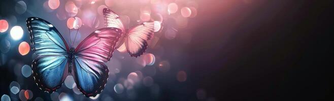 Blue and Pink Butterflies on a Smooth Surface in Soft Lighting photo