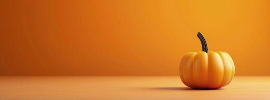 Vibrant Orange Pumpkin on Wooden Table Against Bright Orange Background photo