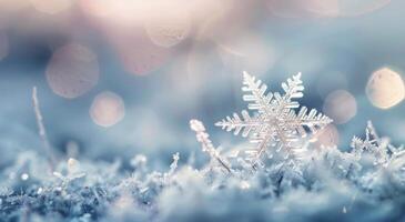 Delicate Snowflakes Adorn Frozen Branch in Winter Wonderland photo