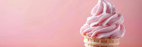 Soft Serve Ice Cream Cone With Pink Swirl Against a Gradient Background photo