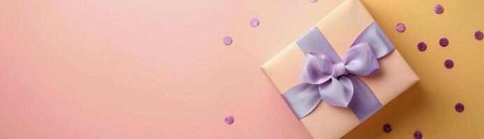 Elegant Gift Box With Ribbon Against a Bokeh Background photo