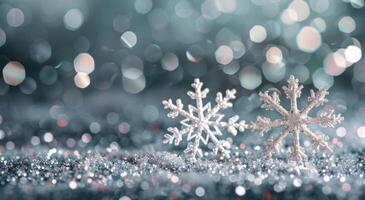 Delicate Snowflakes on Sparkling Surface During Winter Afternoon photo