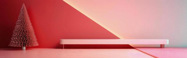 Geometric Paper Christmas Tree in Minimalist Room Decorated With Triangular Backgrounds photo