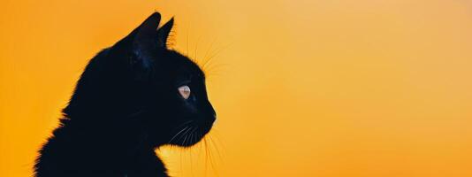 Curious Black Cat Against Bright Yellow And Pink Background photo