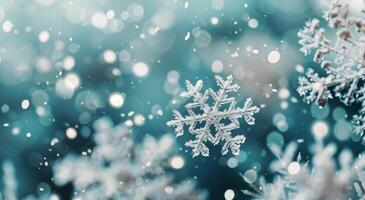 Delicate Snowflakes on Soft Snow Background During Winter Afternoon photo