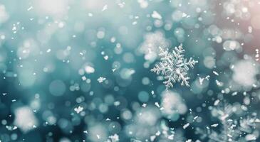 Delicate Snowflakes on Soft Snow Background During Winter Afternoon photo