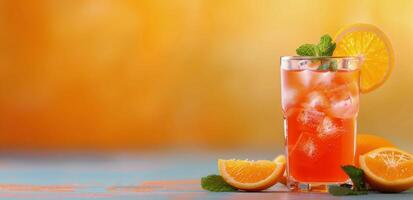 Refreshing Citrus Drink With Garnish on Wooden Table During Sunset photo