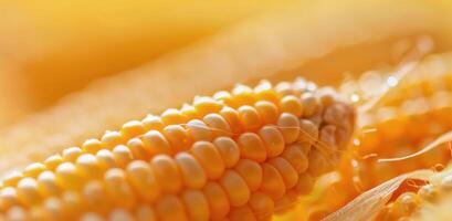 Close-Up of Ripe Yellow Corn on Cob Under Bright Natural Light photo