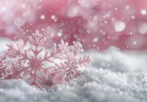 Delicate Frosted Snowflakes Against Soft Pink Background in Winter Glow photo